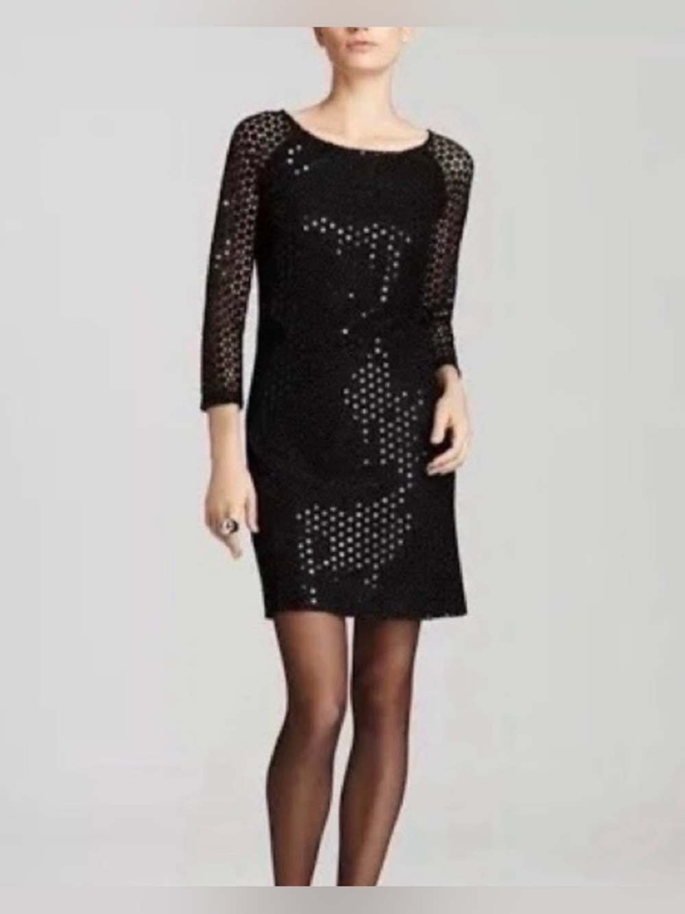 Lilly Pulitzer Black Crochet Long-Sleeve Shift Dress